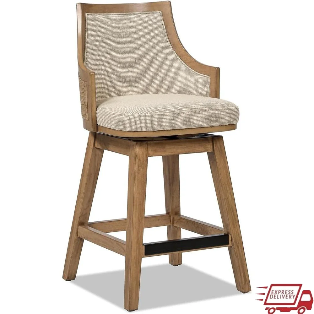 

High-Back Swivel Counter Stool Cane Rattan Eco-Friendly Wooden Frame Durable Upholstery 360 Degree Rotation Moisture Resistant