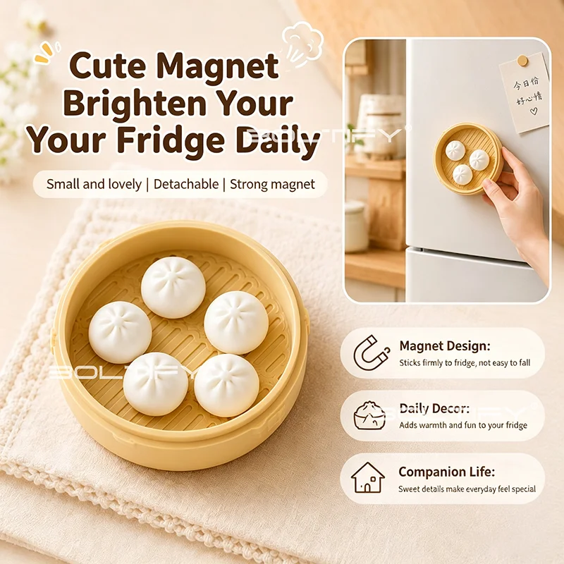 3D Printing Bun Dumpling Fridge Magnet Realistic Plastic Chinese Dim Sum Refrigerator Magnet Whimsical DIY Label