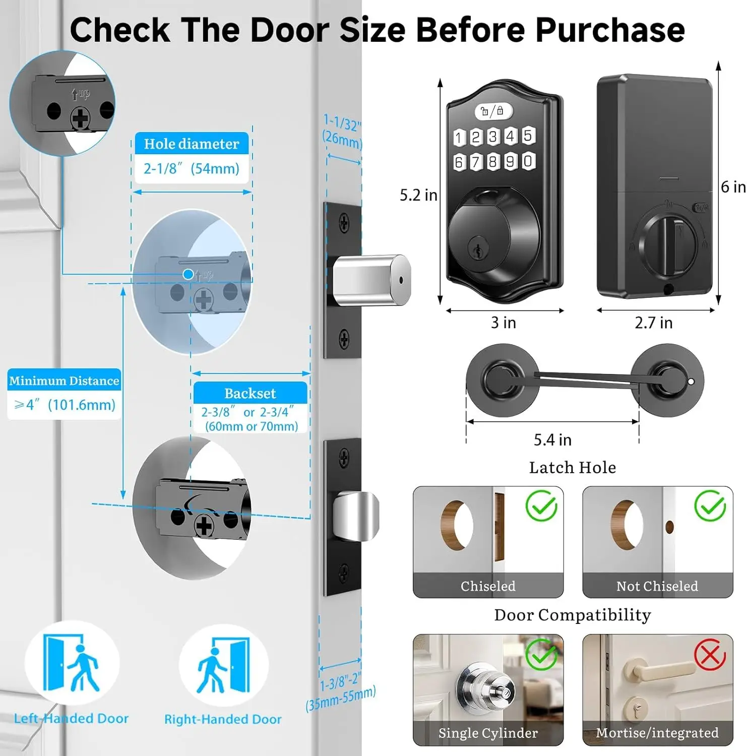 Smart Fingerprint Door Lock with Keypad, App Control & Auto Lock - Easy Installation for Front Doors