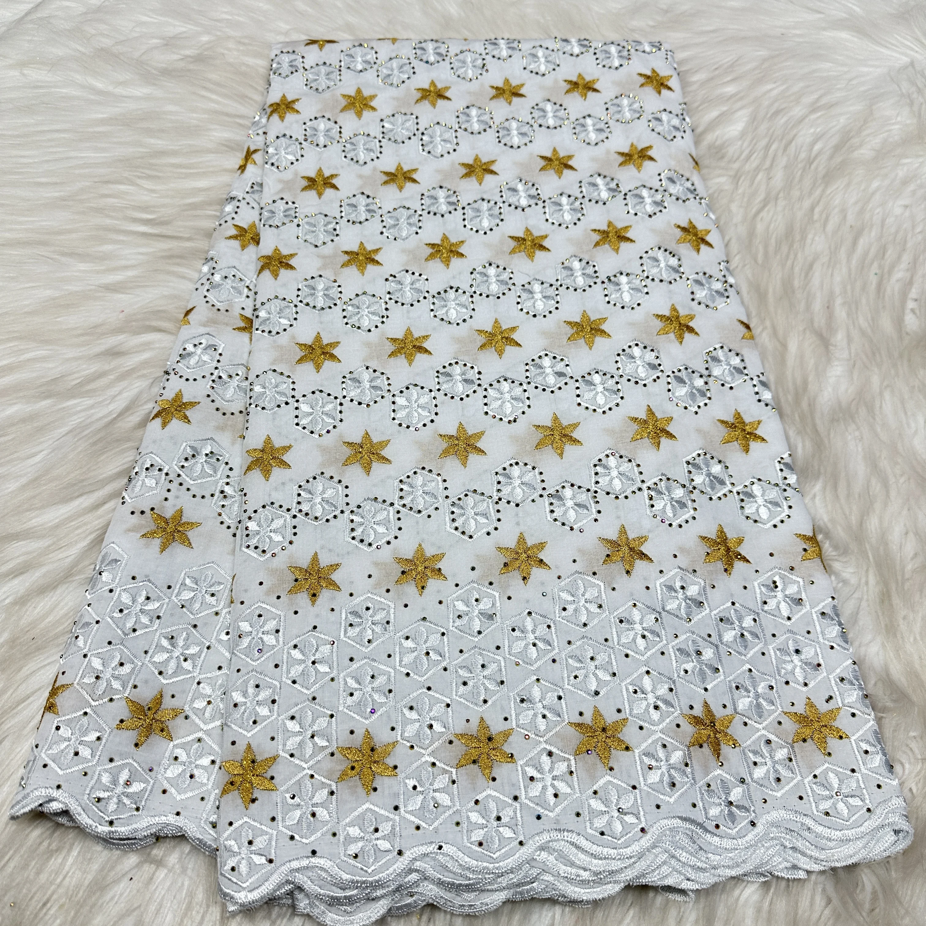 

100% Swiss Lace Fabric With Stones Hot Sale Cotton 2025 African Nigerian French for High End Wedding Party Bride Sewing Dress