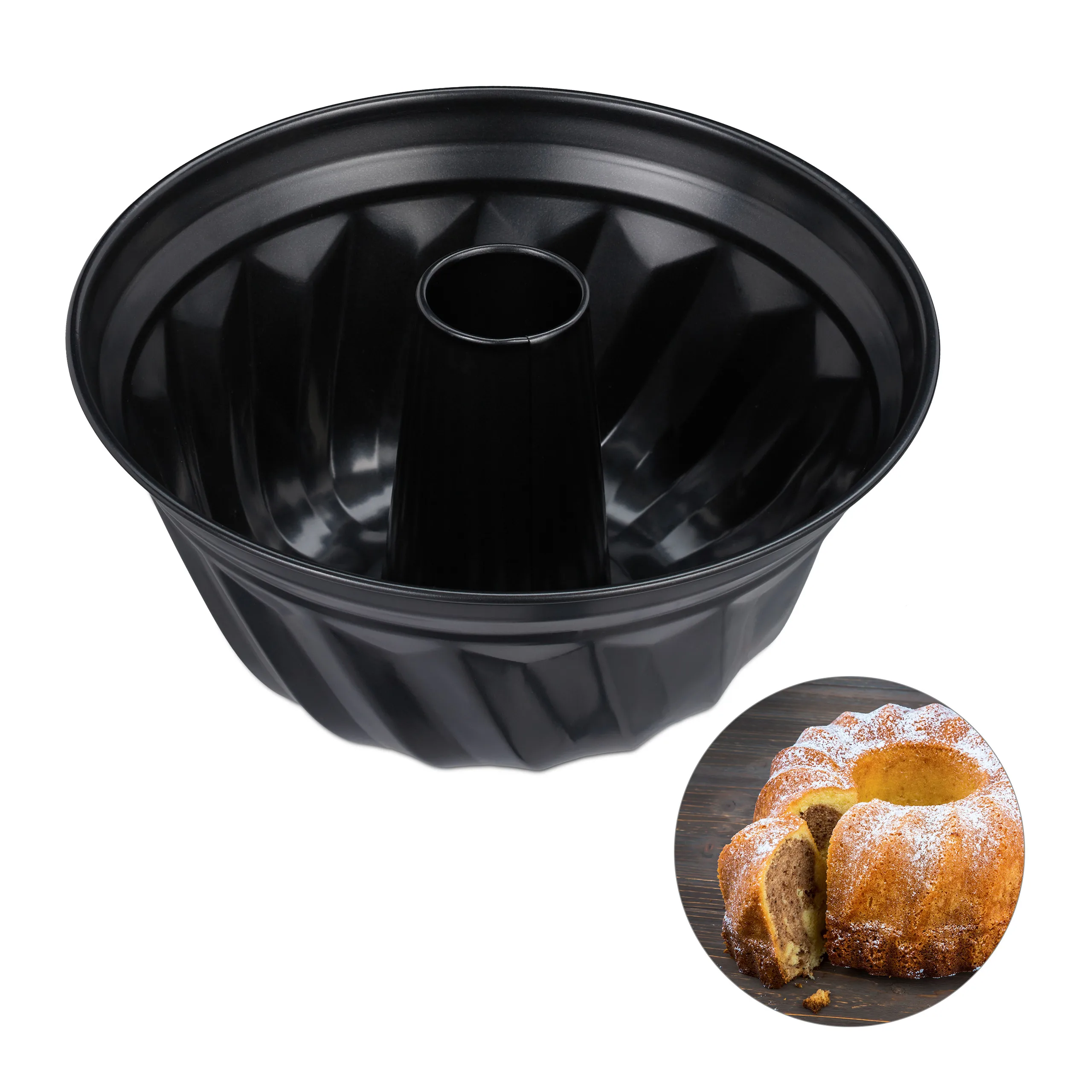 Gugelhupfform, antihaftbeschichtet, für Marmorkuchen und Rührkuchen, Carbonstahl, schwarz, ø 25 cm, 11 cm hoch, Napfkuchenform, Relaxdays
