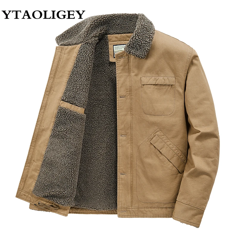 2023 New Men's Jackets Winter Fleece Fur Lined Warm Jacket Men High Quality Tooling Casual Parkas Solid Color Cotton Coats M-5XL