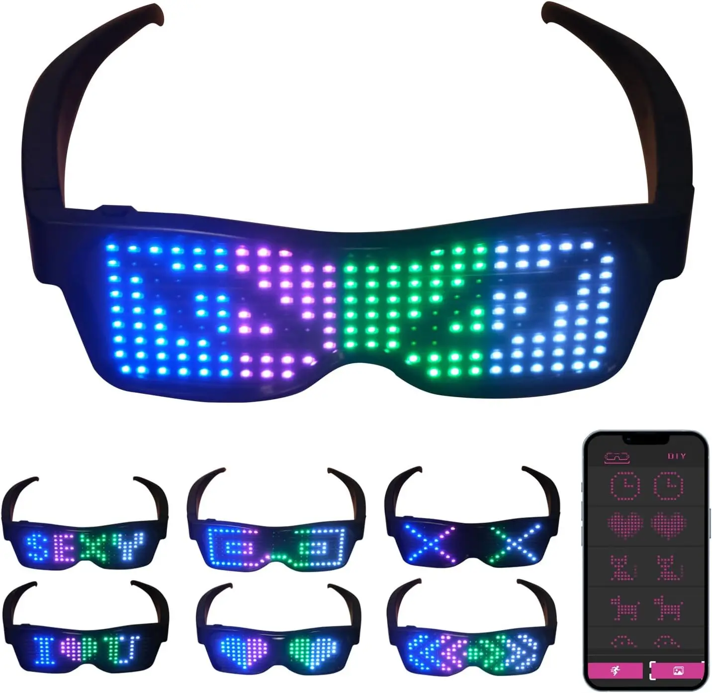 

Bluetooth Customizable LED Glasses - APP Control Light-Up Eyewear for Halloween, Christmas, Raves, Nightclubs | Adults 18+