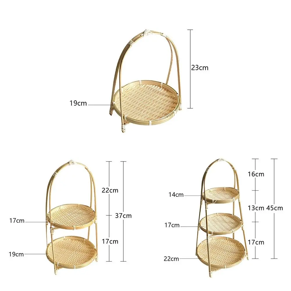 

Basket Tray 1/2/3 Tier Bamboo Weaving Baskets Weave Handcrafted Snack Display Stand Elegant Round Storage Baskets Pastries