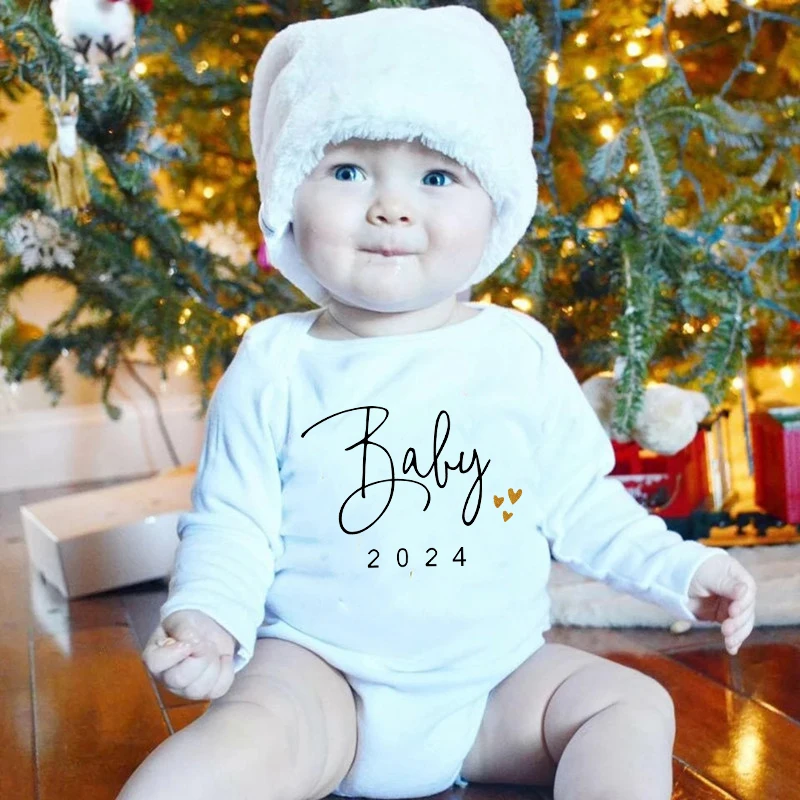 Pregnancy Announcement Baby 2024 Newborn Baby Bodysuits Cotton Autumn Winter Boys Girls Long Sleeve Rompers Infant Jumpsuits