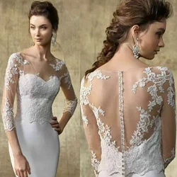 Giacca da sposa bolero da sposa con maniche a 3/4 in pizzo bianco avorio personalizzato con bottoni sul retro su misura