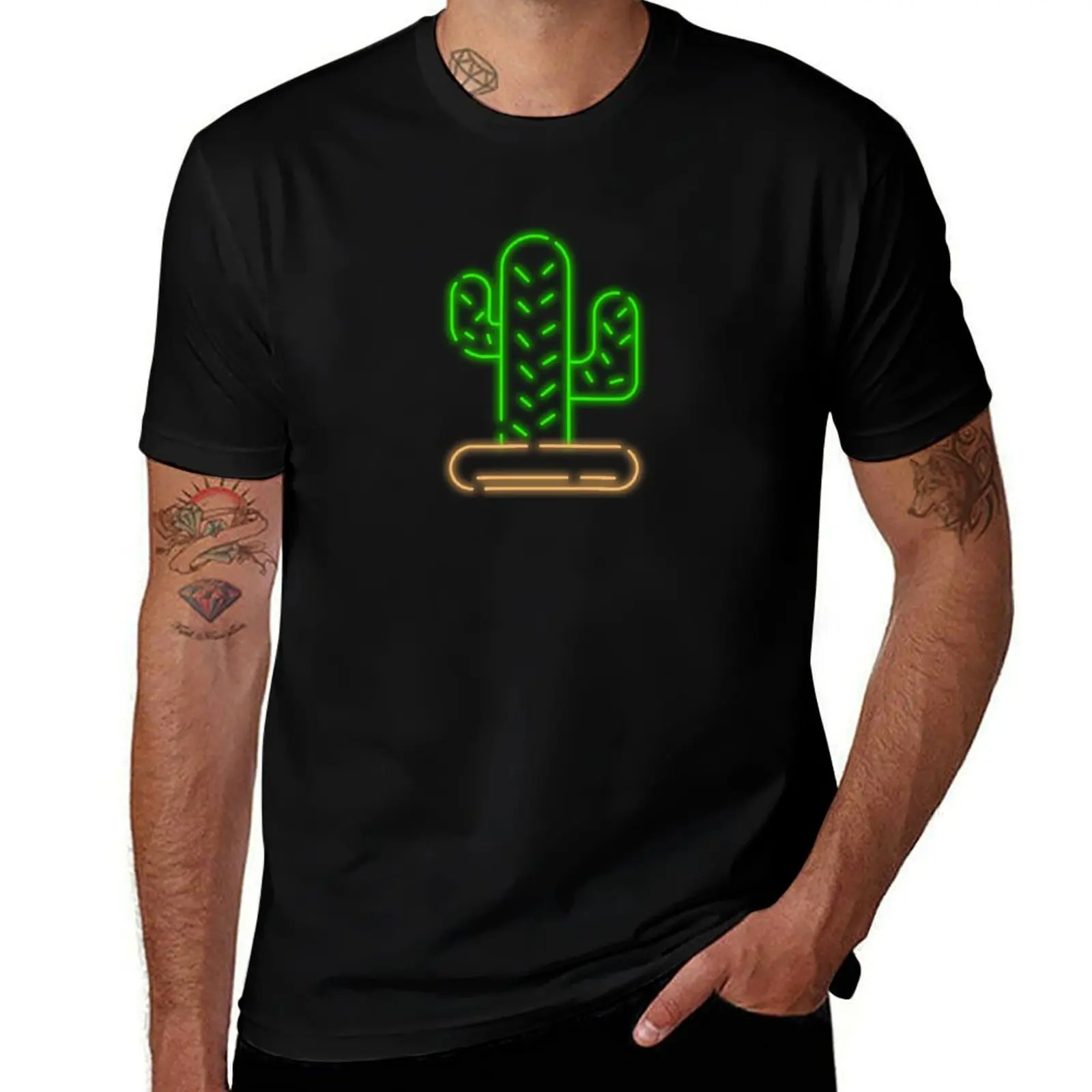 Camiseta de cactus verde neón para niños, Blusa con estampado de animales, camisetas gráficas para hombres