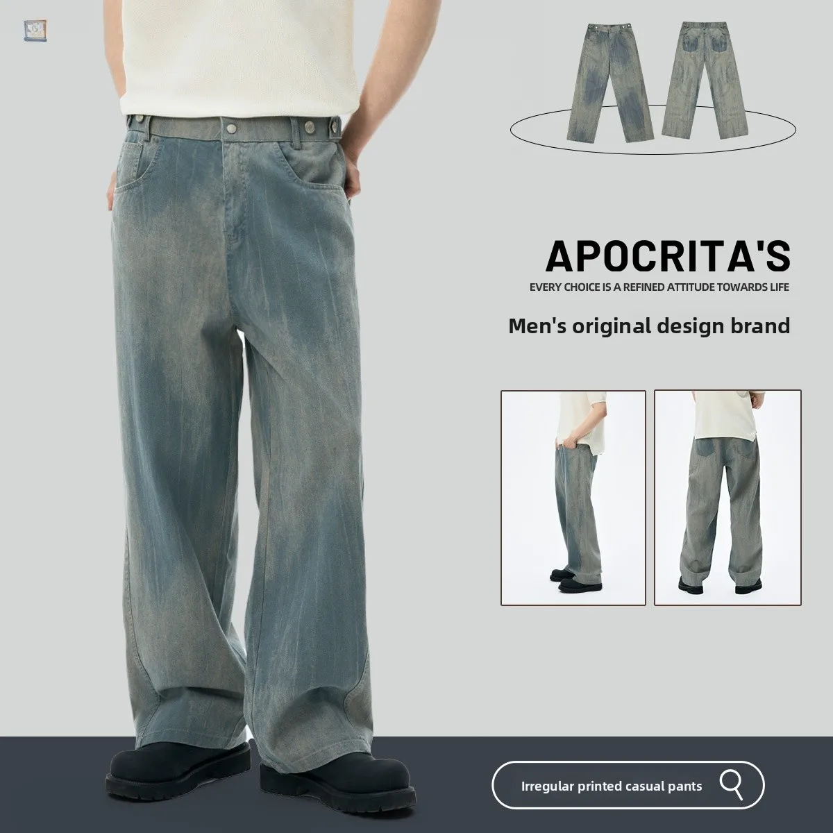 

Retro American Sle Men's Cotton Casual Pants Loose Straight Leg Faionable Urban Look Long Trousers Spring Season