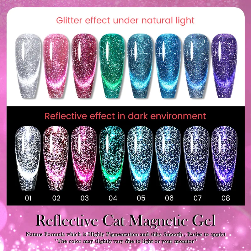 Rainbow Glass Cat Magnetic Gel Double Light Sparkling Color Magnet Gel Soak Off UV Nail Polish Varnis Semi Permanent