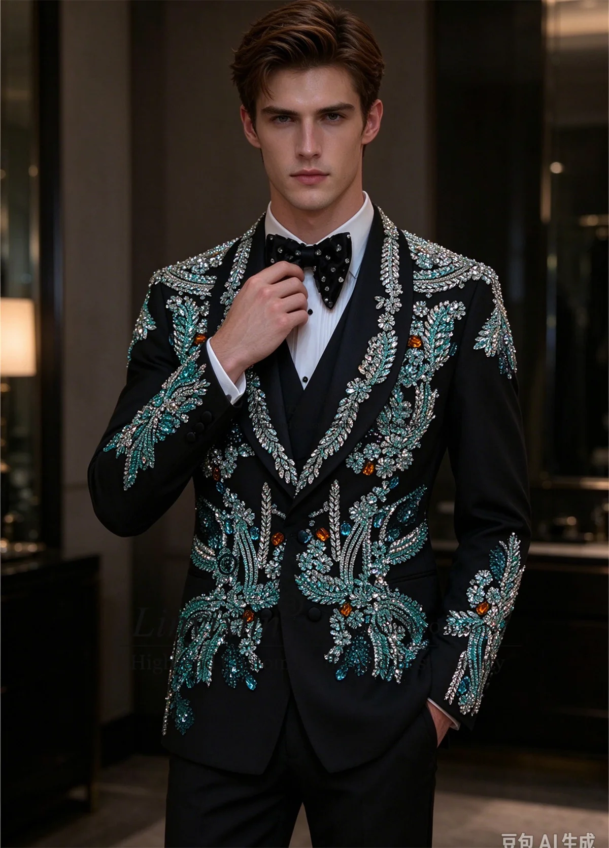 Sparkly Crystals Diamond Tuxedos Men Suits 3 Pieces Sets Slim Fit Wedding Groom Blazers Customized Party rajes para hombre