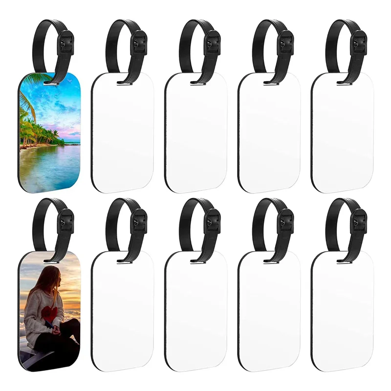 

10PCS DIY Sublimation Blank Luggage Tags Blank Travel Bag Baggage Tags with Strap Double Sided MDF Suitcase Label