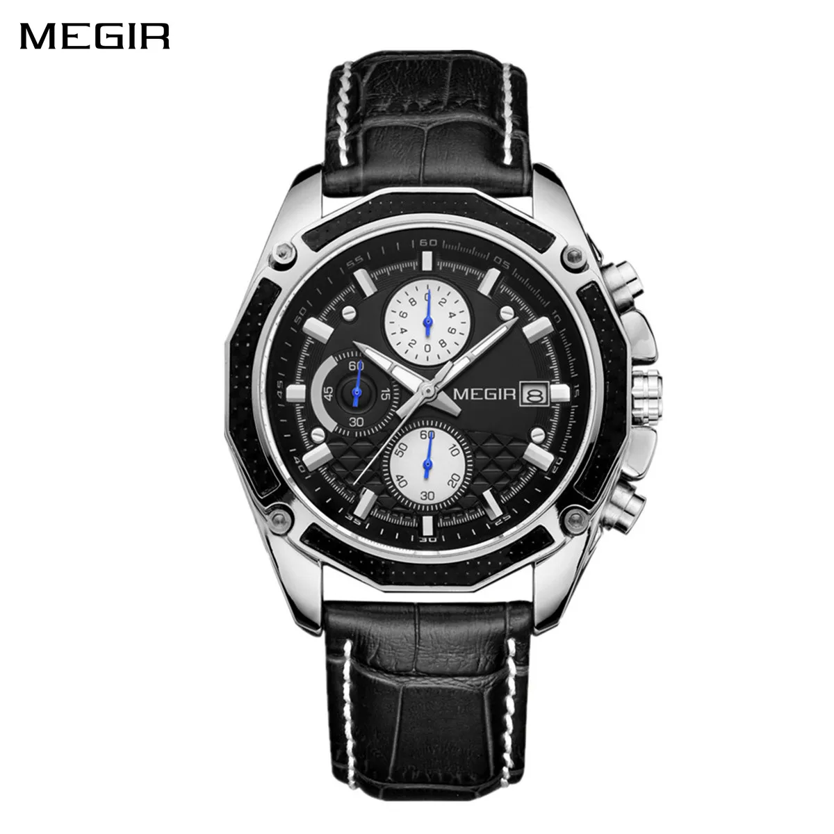 MEGIR Original Fashion Watch For Man Leather Date Week Quartz Men Watch Waterproof Luminous Business Men's Watches Male Reloj