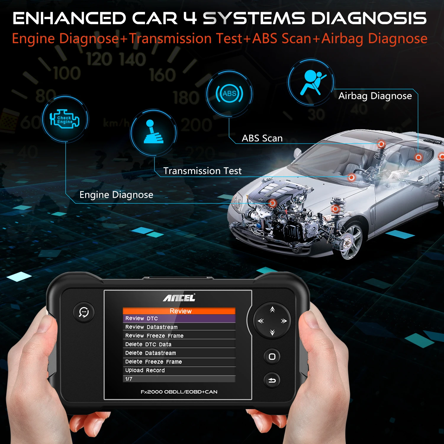 ANCEL FX2000 OBD2 Scanner Engine Code Reader ABS Airbag Transmission System Turn off Engine Light OBD Scan Tool