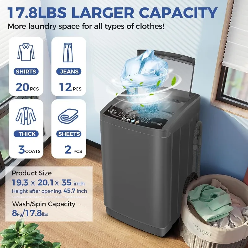 Portable Washing Machine, 17.8Lbs Portable Washer Machine,2.4Cu.ft Compact Laundry Washer and Dryer Combo with Drain Pump