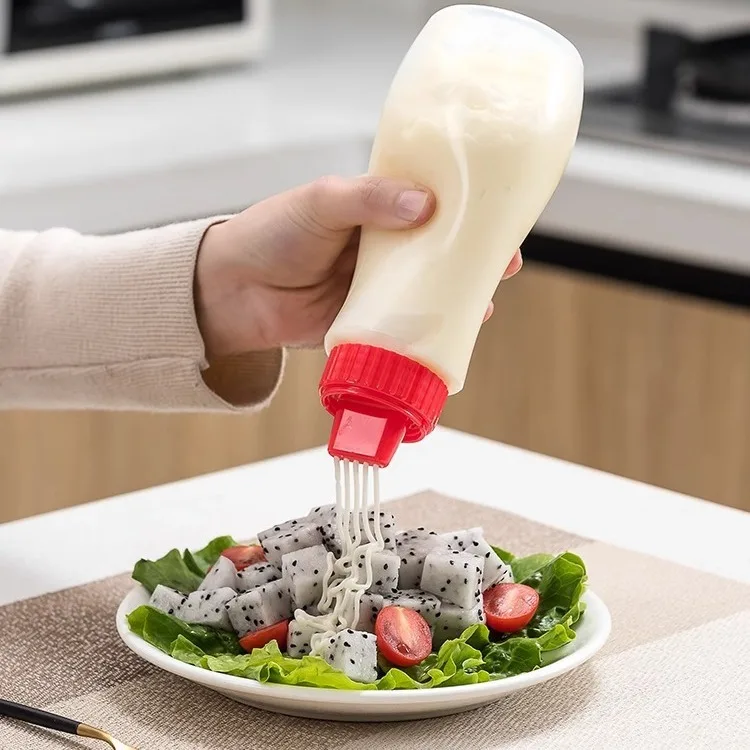 380ml Mustard Sauces Dispenser Tools Ketchup Squeeze Bottle Salad Container Box With Cap Lids Portable Soy Sauce Storage Boxes