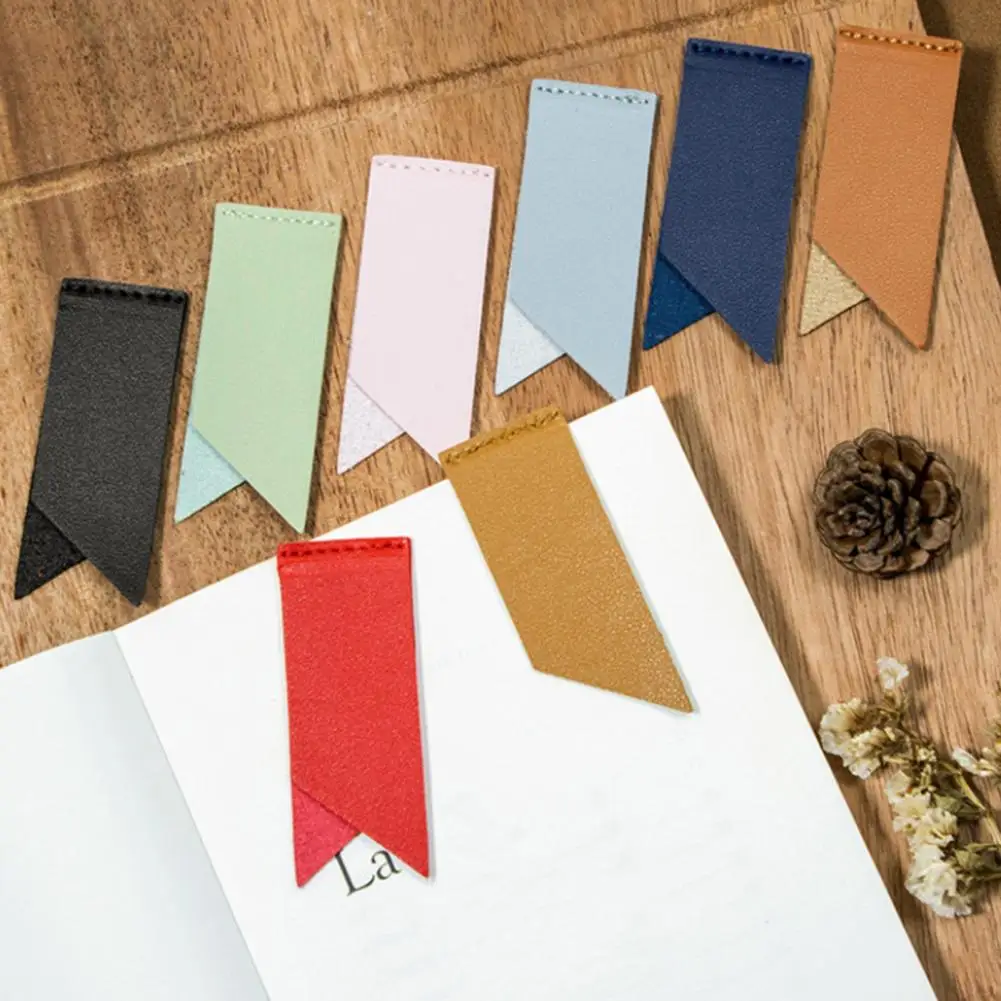 2Pcs Handmade Faux Leather Bookmarks Solid Color Wear Resistant Waterproof Decorative Book Corner Bookmarks Notepad Labels