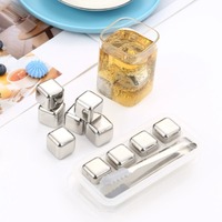 2/4/6/8Pcs Stainless Steel Ice Cubes Reusable Chilling Stones for Whiskey Wine Cooling Cube Chilling Rock Party Bar Tool Clip