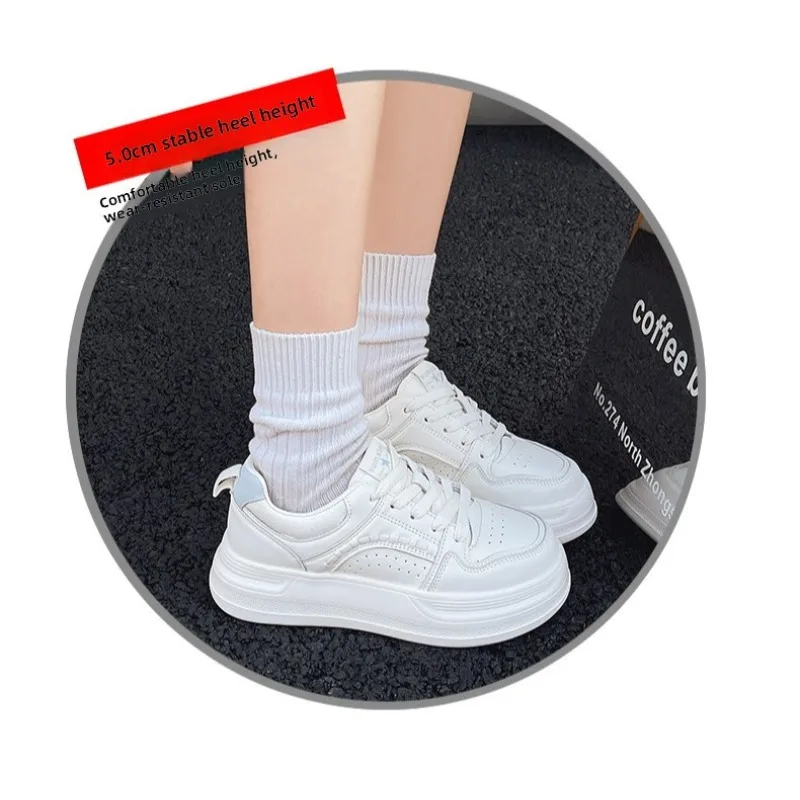 

Female student leather platform white shoes spring new fashionable and versatile comfortable casual sneakers increase height