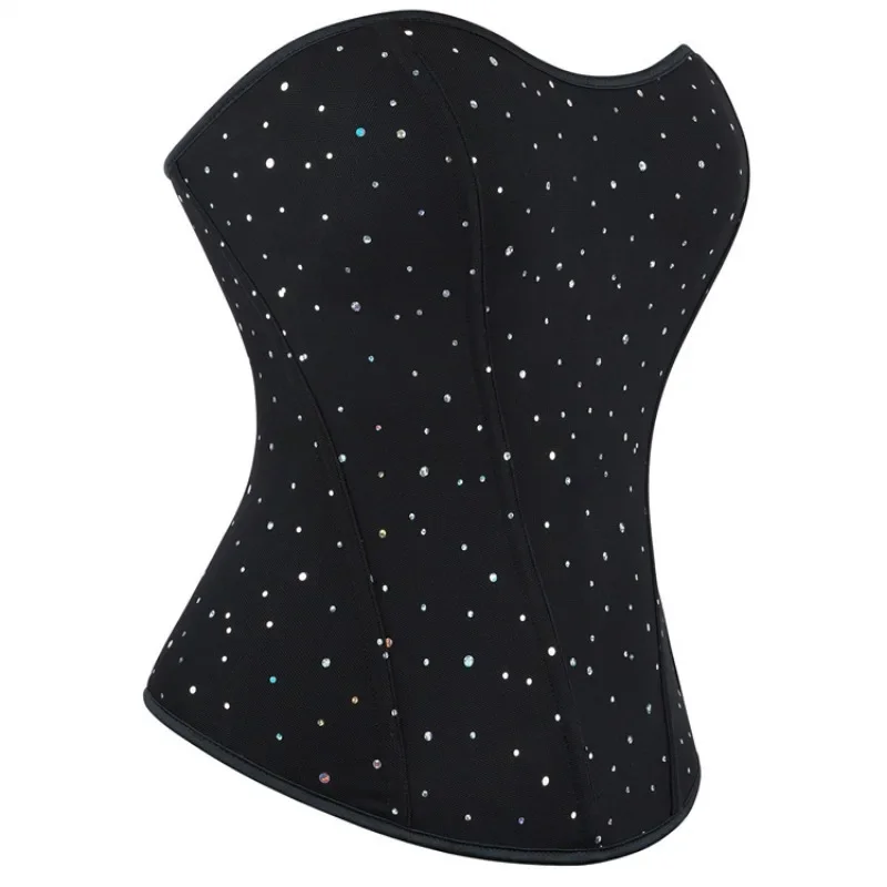 Corsés sexis con cremallera para mujer, corpiño por encima del busto, corpiño Push Up, Top con diamantes de imitación, disfraz burlesco de talla grande, corsé negro