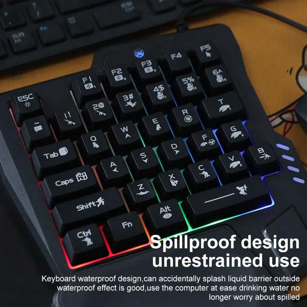Clavier USB à une main Ultra-mince, Mini clavier à une main lumineux, rétro-éclairage 3 couleurs, clavier mécanique de jeu pour ordinateur portable