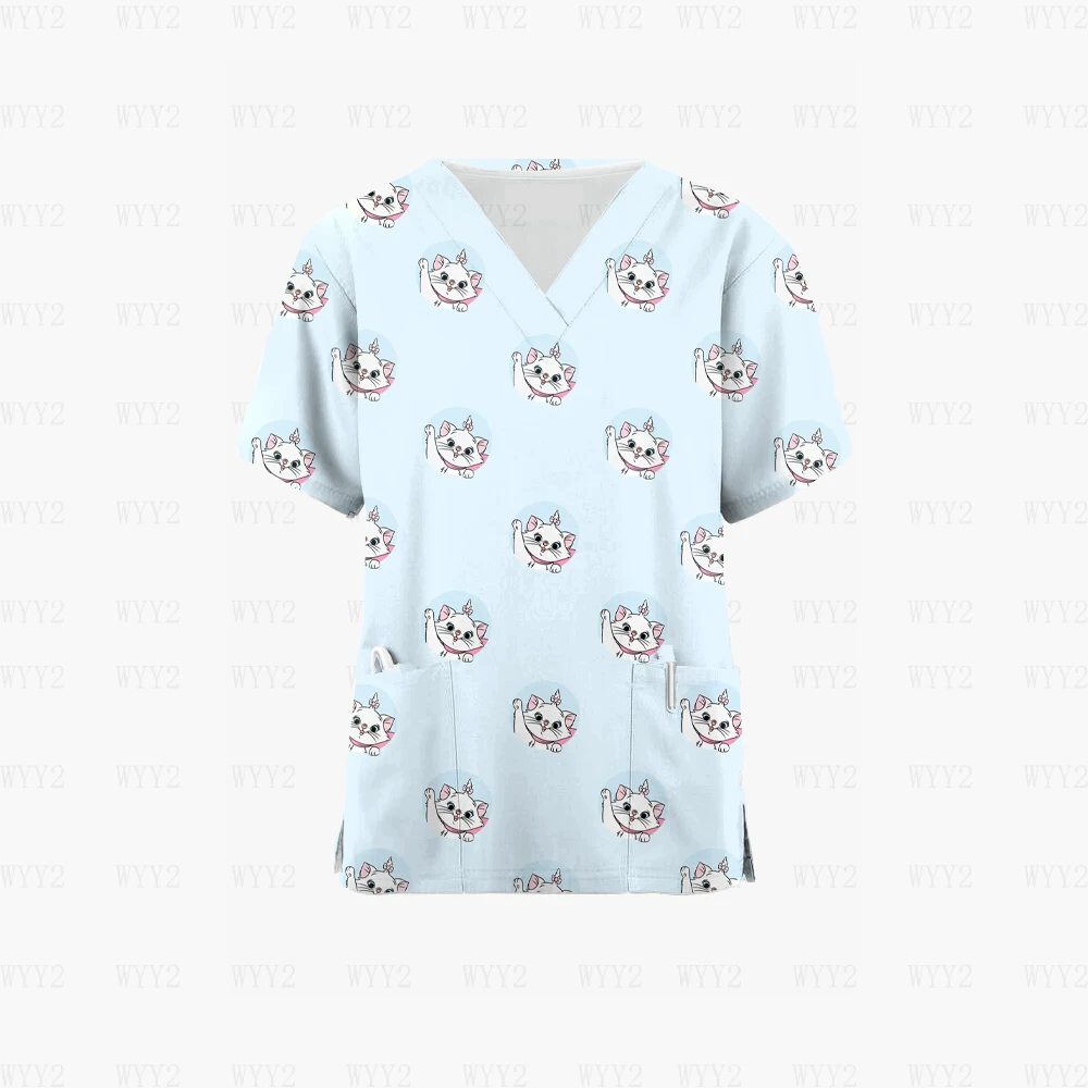 New Disney Classic Floral Brand Nurse Uniform Ladies V-neck Printed Nursing Scrub Top Nursing Nursing Work Medical Uniform