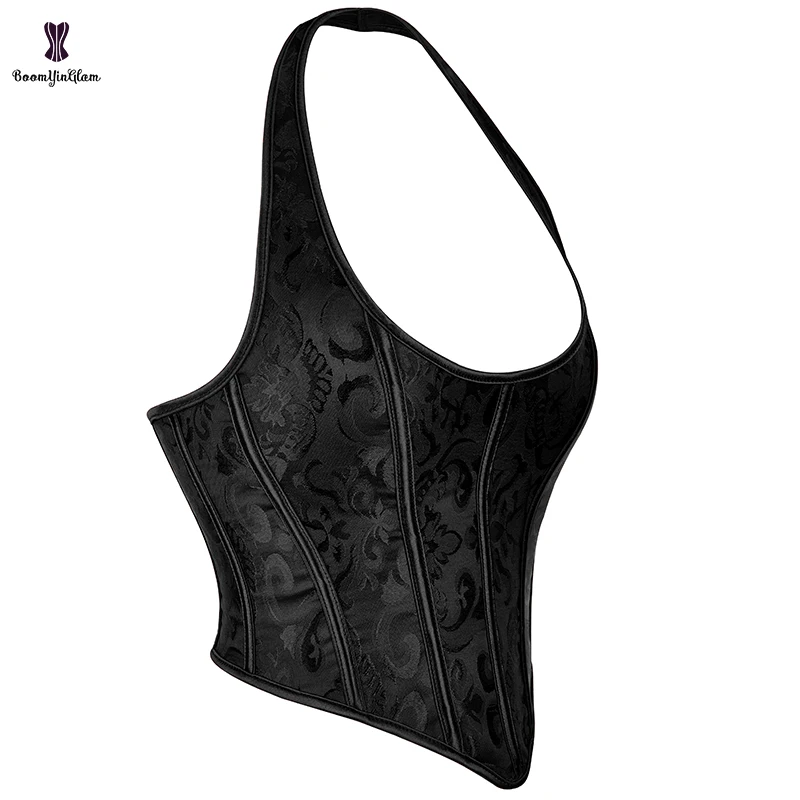 Black Retro Renaissance Women Clothing Burlesque Halterneck Corset Crop Top Gothic Plus Size Underwear Women Corselet