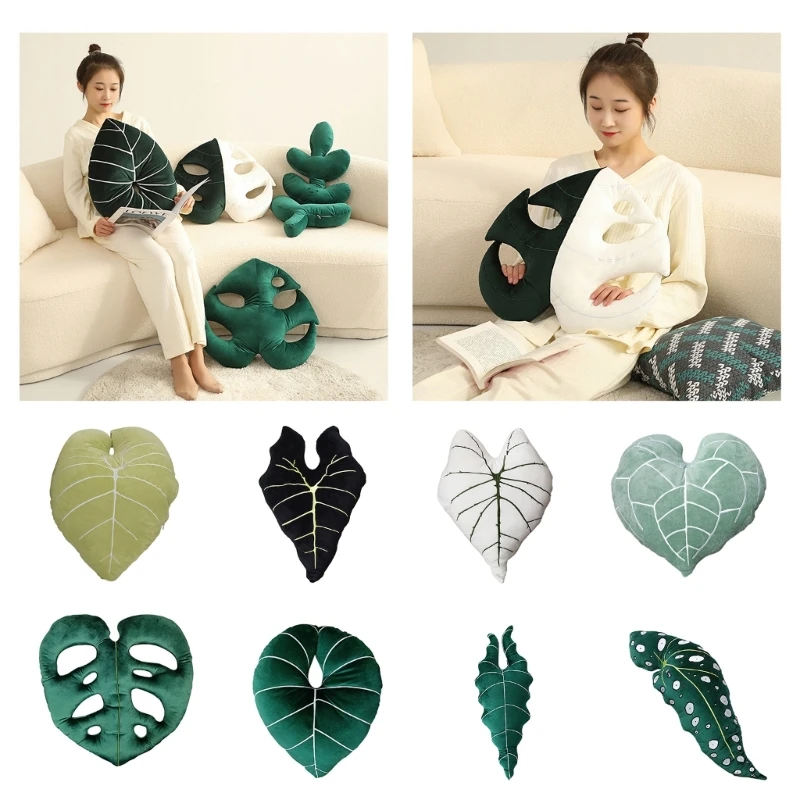 Green Leaf Throw Pillow Green Plant Back Cushion DecorOrnaments for Home Bedroom Living Room Decorations 55KF