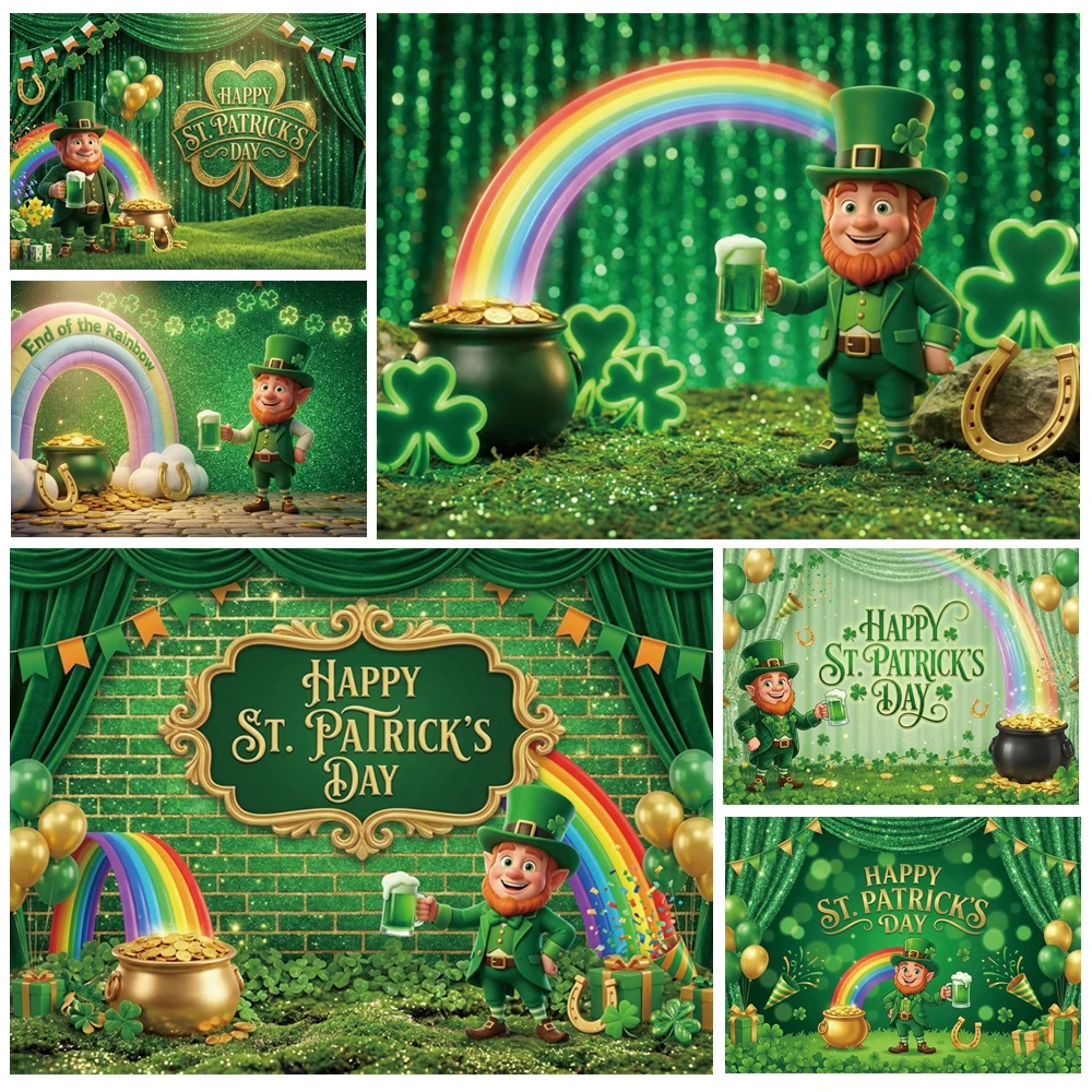 

MOON.QG St. Patrick's Day Gold Pot Backdrop Leprechaun Gift Green Backgrounds For Photographs Still Life Photo Studio Shooting