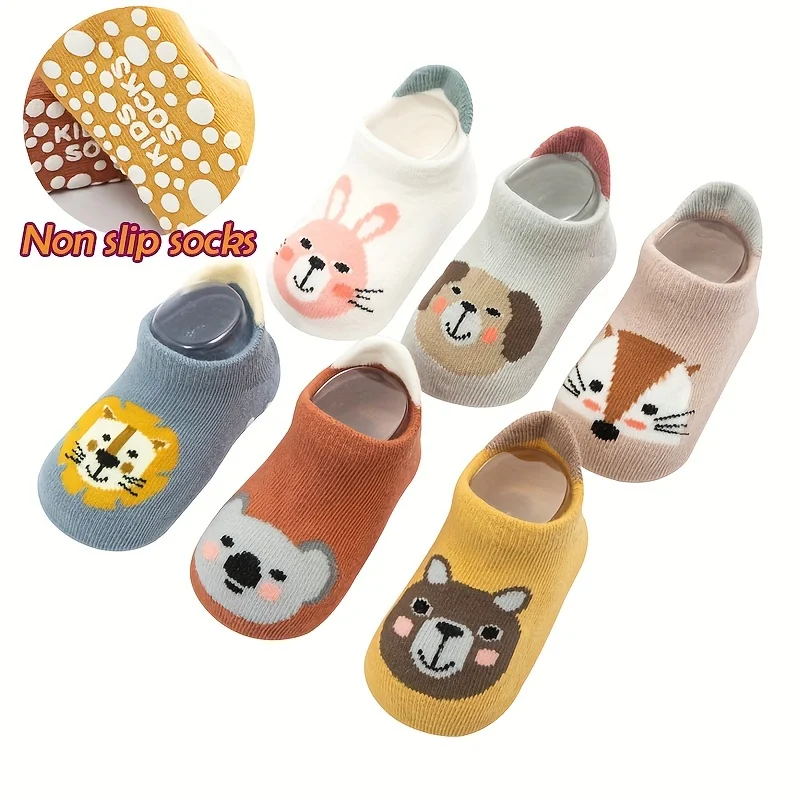 3 pairs of anti slip socks for boys and girls, toddler socks with adhesive dots, spring, autumn, and winter cotton fabrics, soft