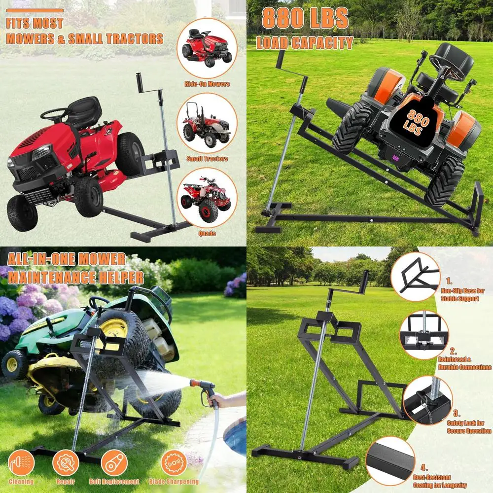 

880 lbs Capacity Heavy-Duty Telescopic Lawn Mower Lift Jack with Crank and Power Tool Handle, Foldable and Easy Assembly
