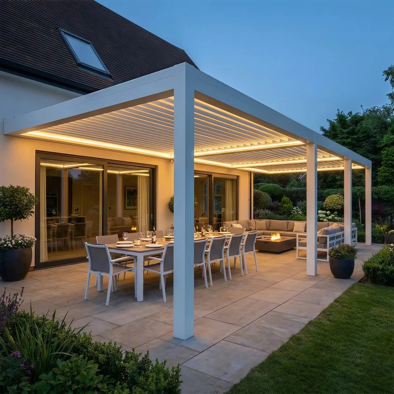Commercial Heavy-Duty Aluminum Pergola Restaurant Patio Balcony-Grade Wind Resistant Waterproof Outdoor Dining