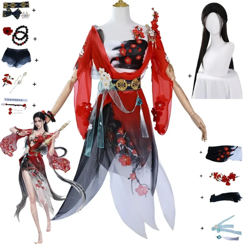 Anime Game Naraka: Bladepoint Justina Gu Cosplay Costume Chinese Style Hanfu Red Dress Wig Woman Sexy Traditional Festival Suitv