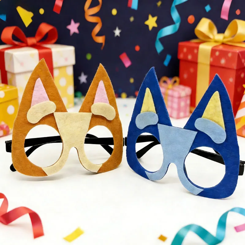 Nova máscara de festa de aniversário bluey, bingo azul reunindo óculos infantis de desenho animado, presente de aniversário infantil suprimentos de cosplay