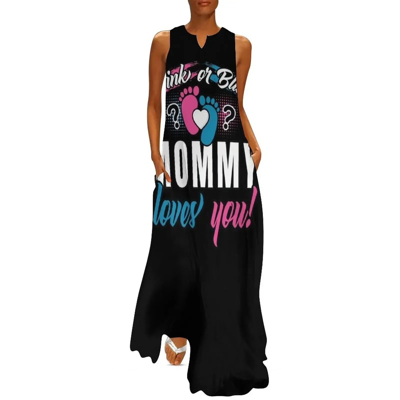 

Pink Or Blue - Mommy Loves You! - Baby Gender Reveal Long Dress Elegant gown women's elegant loose dresses sexy dress Dress