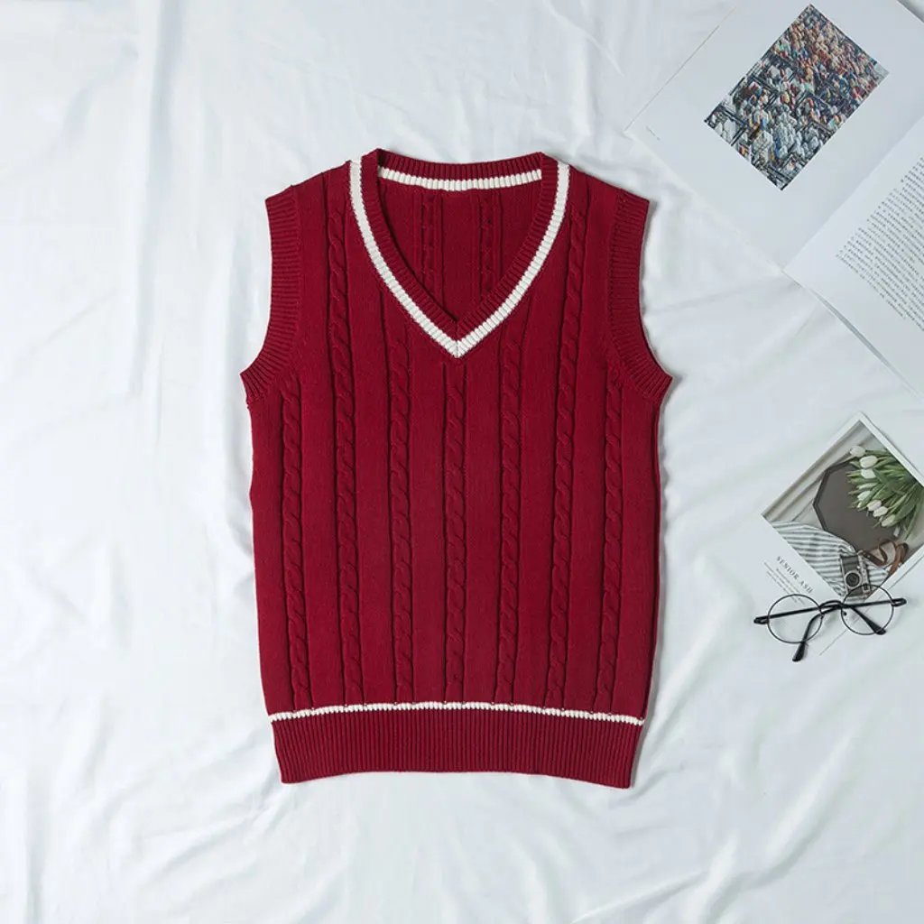 

British Style JK Uniform V-Neck Twist Vest Sweater Knitwear for Men And Women College Student School Uniform Top