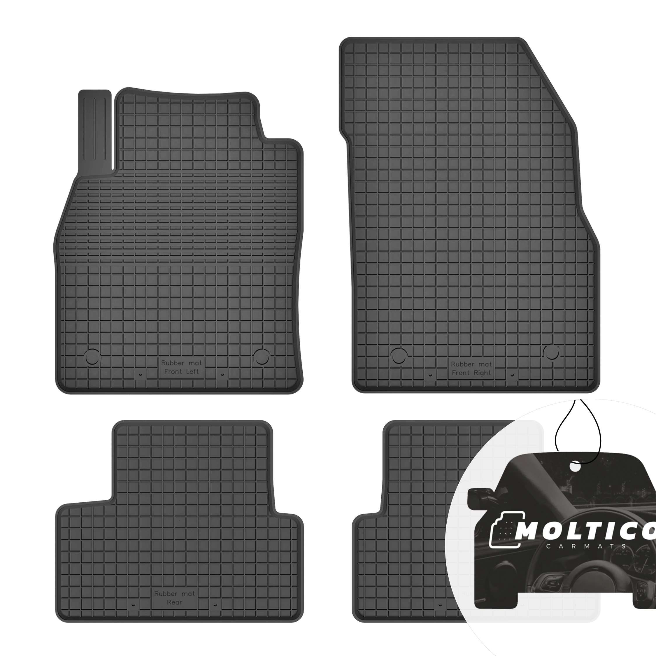 Rubberen matten, geschikt voor de Opel Astra J vanaf 2009, complete set inclusief velgen.