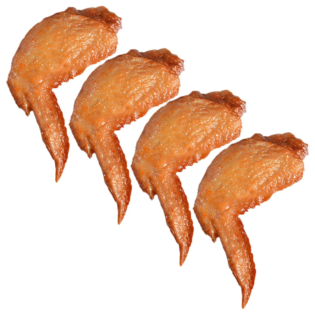 

4 Pcs Roasted Chicken Wing Ornaments Lifelike Fake Meat Model Brown Pvc Food Decor Photo Props Kitchen Home Accessories