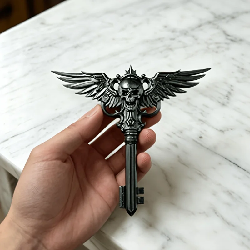 Gothic Skull Key Figurine Retro Art Statue Niche Creative Ornament Desktop Decor for Home Bookshelf Atmosphere Decoration Gift