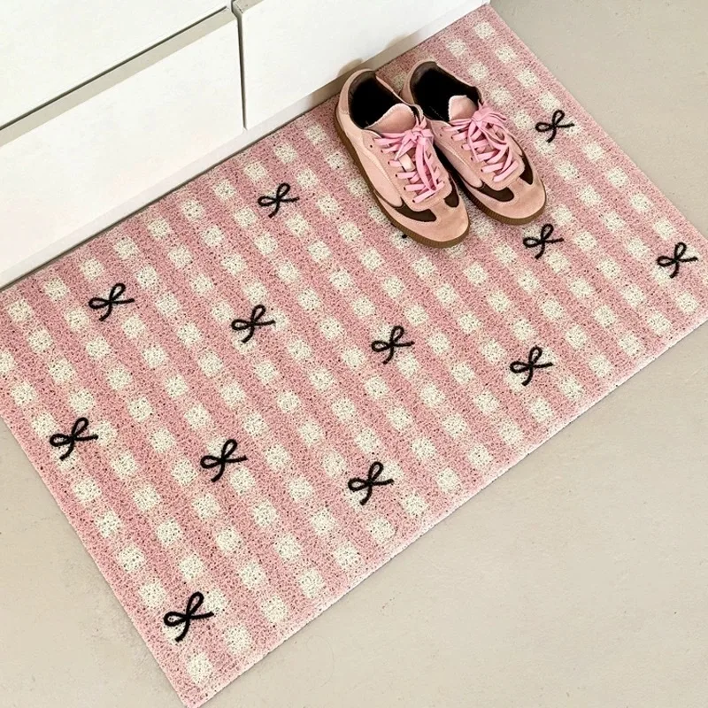 

Ins Bowknot Wire Loop Doormat Welcome Entrance Rug Hallway Mat Carpet Area Anti Dust Floor Tidy Clean Pad Aesthetic Home Decor