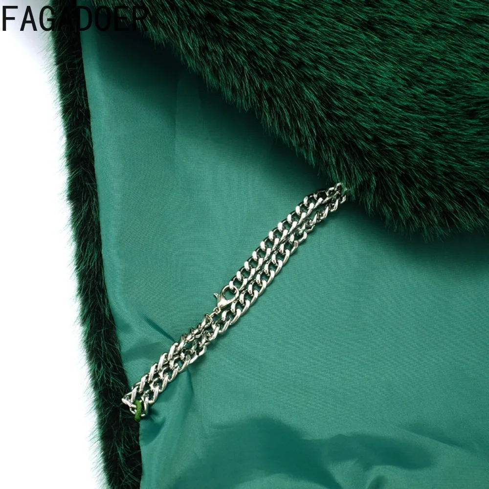 FAGADOER Winter Neue Mode Pelz Patchwork Bodycon Jacke Frau Grün High Neck Ärmel Crop Top Weibliche Streetwear Kleidung