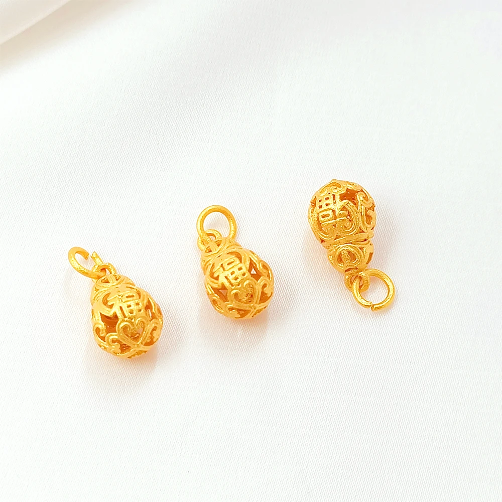 Brass Coated Gold Zircon Inlay Three Dimensional Gourd Lucky Pendant DIY Jewelry Making Necklace Bracelet Accessories Materials