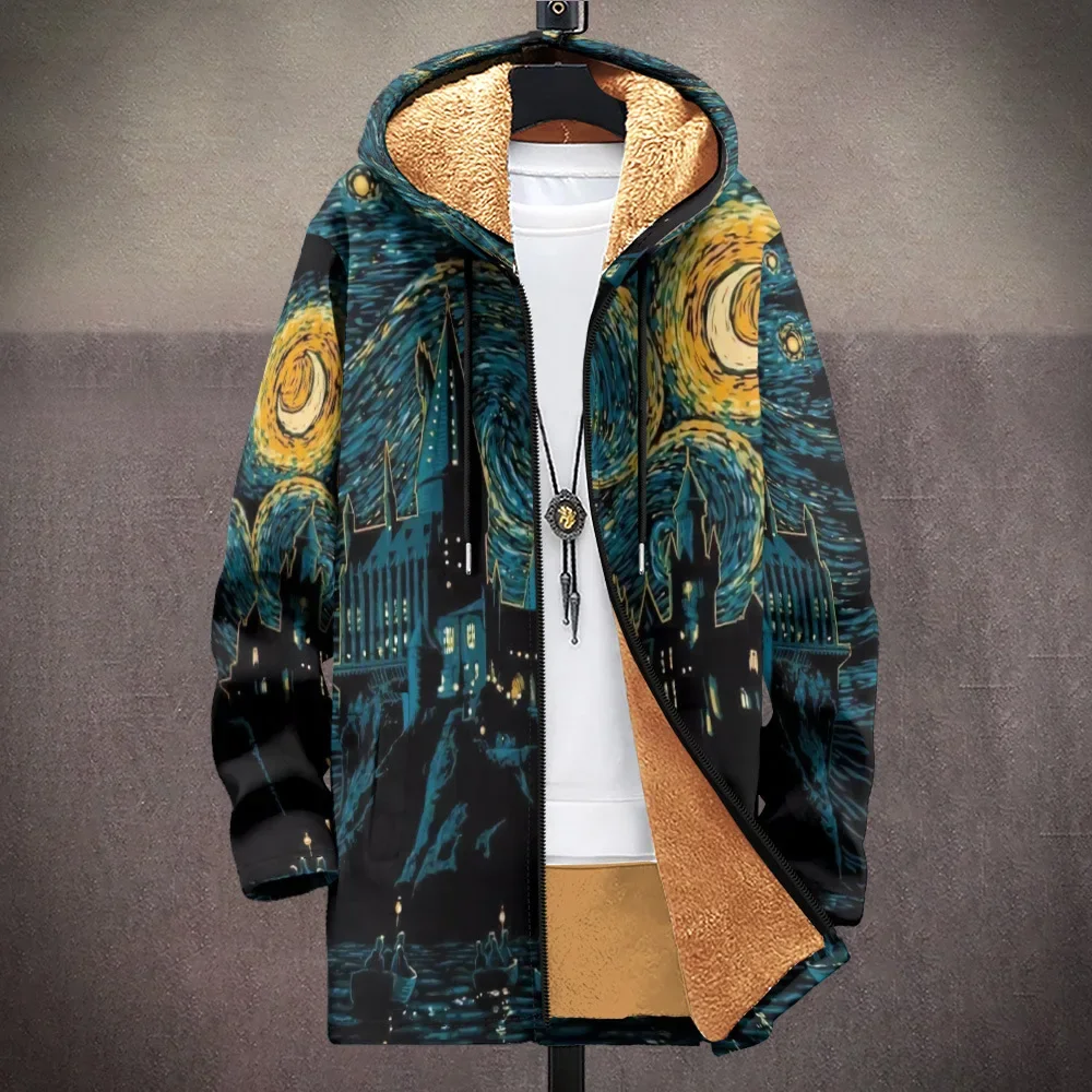 Men Cardigans Coats Galaxy Art Panting Graphics Printed Plush Thick Winter Jackets Casual Streetwear for Women Unisex Clothing