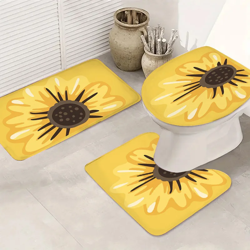 

Набор из 3 ковриков для ванной с узором подсолнухов, желтый цветочный коврик для туалета, нескользящие напольные коврики, влаговпитывающие, для домашнего декора