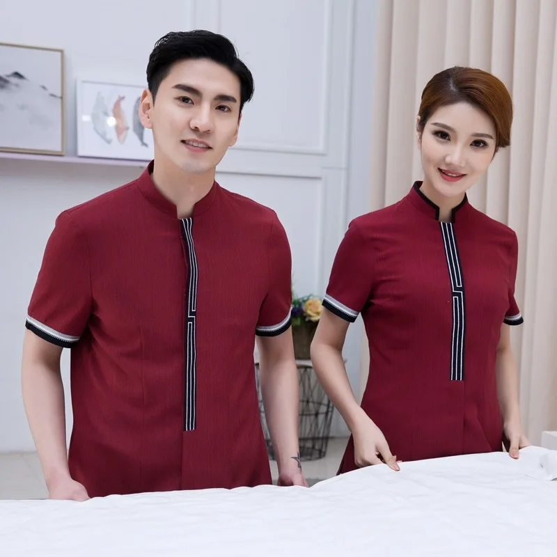 Summer Short Sleeve Cleaning Uniform Hotel Guest Room Attendant Workwear Housekeeping Property Cleaning Worker Uniform