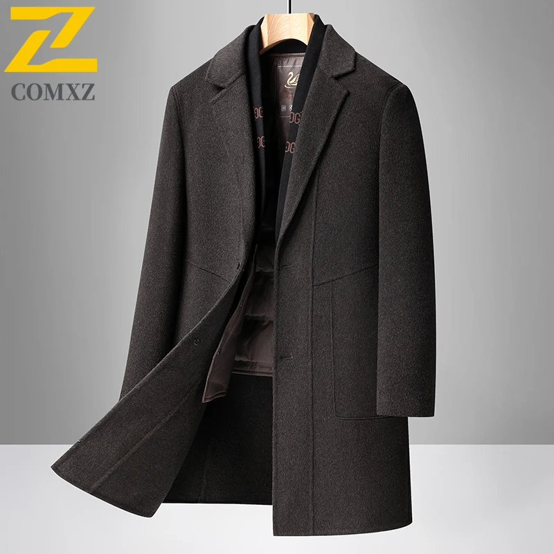 COMXZ Men Down Jacket Classic Suit Collar Outdoor Work Windproof Puffer Coat Casual Business Lightweight Winter Long Wool Coats