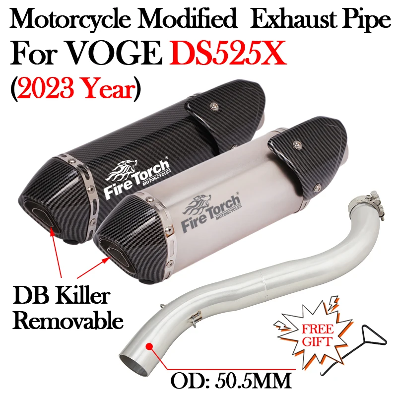 Slip On For VOGE DS525X DS 525X 2023 Motorcycle Exhaust System Escape Moto DB Killer 51MM Muffler Tube Modify Middle Link Pipe