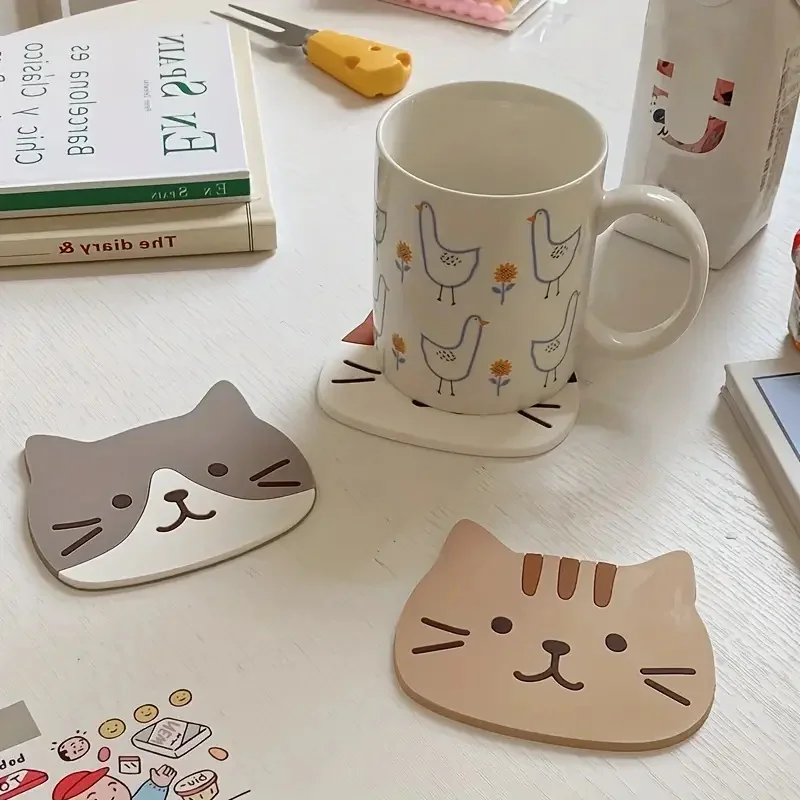 

Non-slip Cat Shaped Silicone Cup Mat Holder Coffee Tea Drinks Cartoon Coaster Hot Drink Stand Kitchen Insulated Pad Accessories