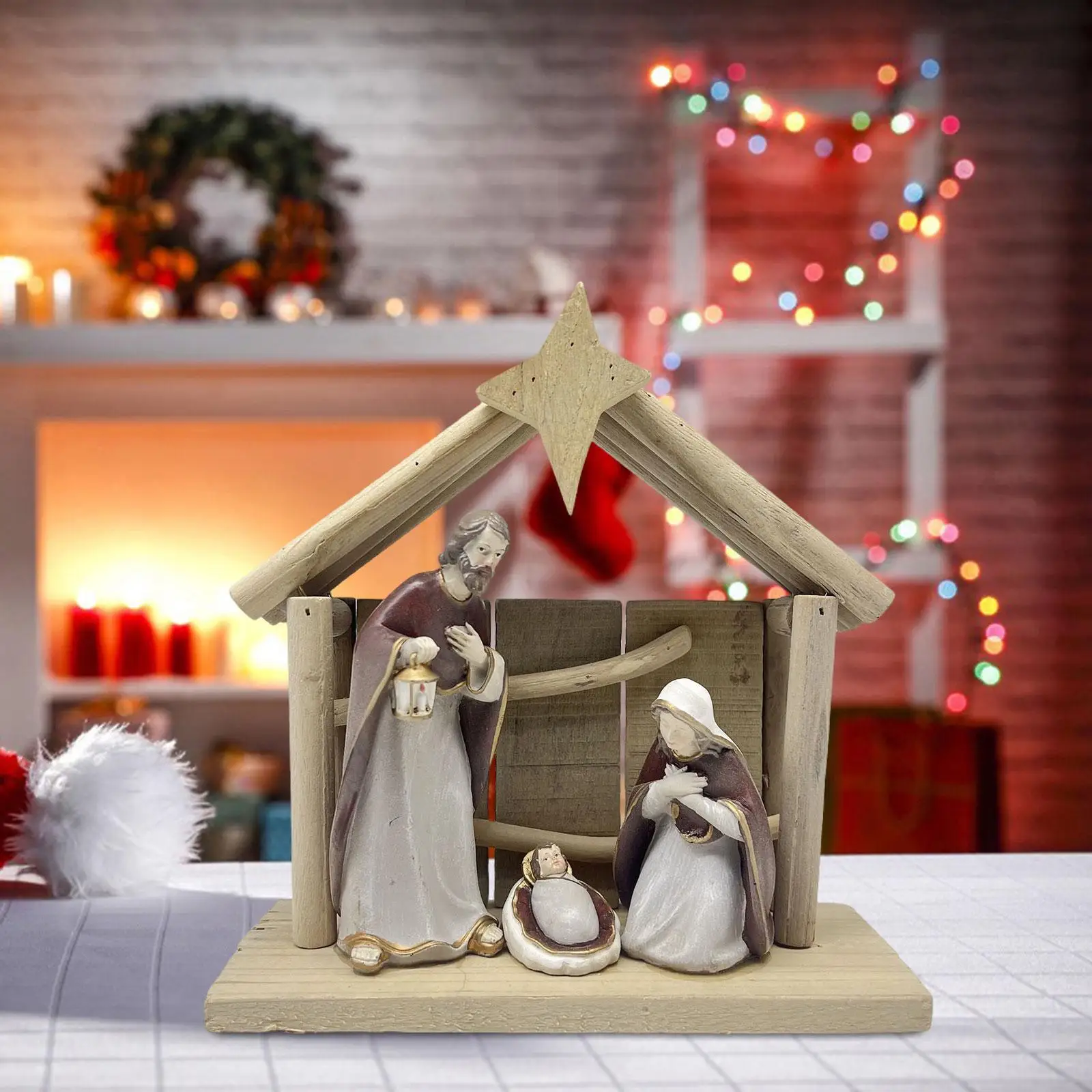 Nativity Scene Figurine Nativity Scene Statue Decorative Craft Collectibles Ornament for Table Home Shelf Holiday Decoration view 2