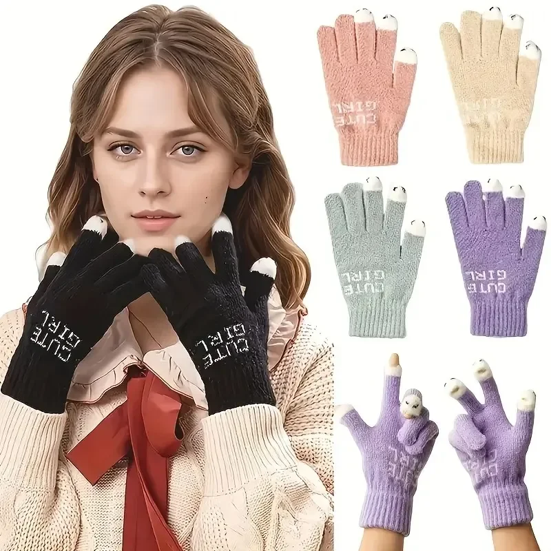 

Kids Touchscreen Winter Knitted Gloves - Soft Comfortable Cute Cartoon Mittens for Writing & Playing