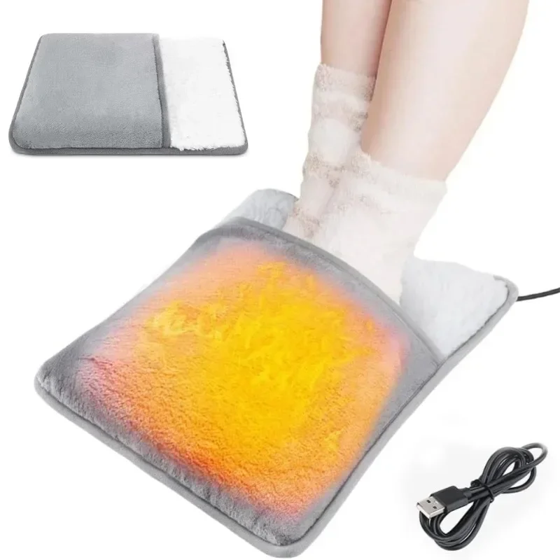 Foot Heater Portable USB Electric Foot Heating Pad Washable Soft Plush Winter Foot Warming Mat for Bed,Under Desk,Office,Home